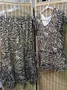 JESSICA Taylor Skirt Set GEORGETTE  Beige & Brown Flare Fishtail Lined 1XL